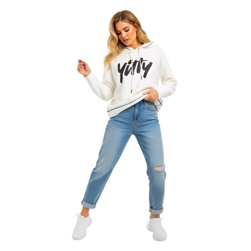 Yitty Womens Hoodie Sz XXL Fabletics Major Label Cream Contrast Stitch Fleece